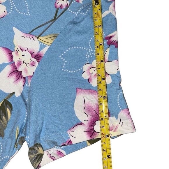 Blue Floral Short Sleeve Pocket Jersey Stretch A-line Swing Dress Ladies Large - Picture 8 of 9